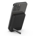 powerbank attached to iPhone with stand to hold up device