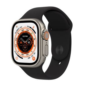Pre-owned Apple Watch Ultra 49mm GPS + Cellular Titanium with a black strap