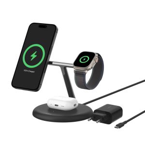 Belkin BoostCharge Pro 3-in-1 Magnetic Charging Stand with Qi2 Fast Wireless Charging 15W - Black