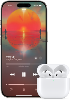 iPhone next to AirPods Pro in charging case, case is open
