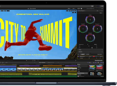 MacBook Air screen, partial view, showing video editing to demonstrate M5 chip capabilities