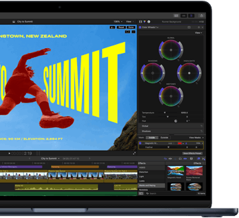 MacBook Air screen, partial view, showing video editing to demonstrate M5 chip capabilities