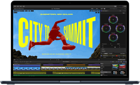 MacBook Air screen, partial view, showing video editing to demonstrate M5 chip capabilities