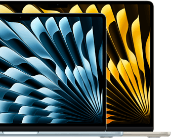 Two MacBook Air laptops demonstrating relative sizes of displays: 13.6 inches and 15.3 inches, measured diagonally