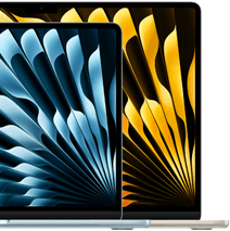 Two MacBook Air laptops demonstrating relative sizes of displays: 13.6 inches and 15.3 inches, measured diagonally