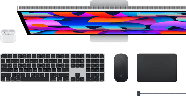 Mac accessories: AirPods, Studio Display, Magic Keyboard, Magic Mouse, Magic Trackpad, MagSafe charging cable