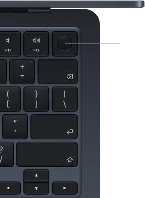 MacBook Air keyboard, top right, demonstrating the location of the Touch ID button