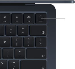 MacBook Air keyboard, top right, demonstrating the location of the Touch ID button
