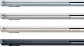 Side exteriors of four MacBook Air laptops, showcasing four different finishes