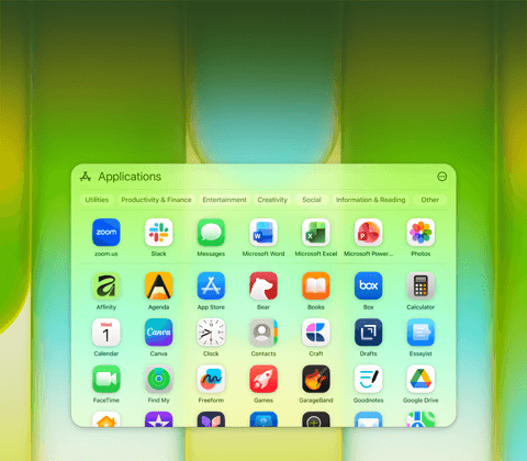 MacBook Neo screen with Applications window containing a wide variety of apps