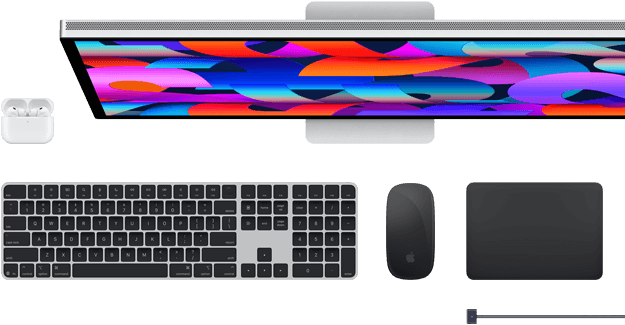 Mac accessories: AirPods, Studio Display, Magic Keyboard, Magic Mouse, Magic Trackpad, MagSafe charging cable