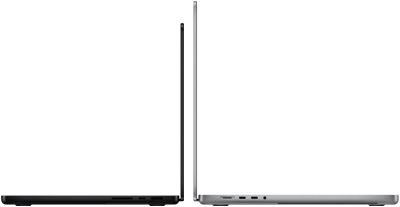 MacBook Pro 14-inch and 16-inch back to back, showing size difference and emphasizing the narrow profile