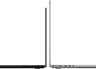 MacBook Pro 14-inch and 16-inch back to back, showing size difference and emphasising the narrow profile