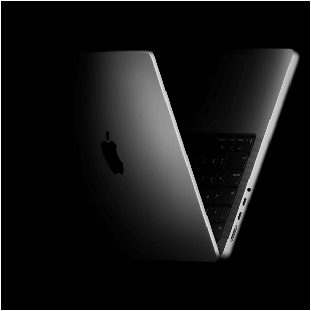 MacBook Pro positioned into the shape of a V, referencing the M5 chip family