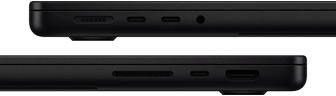 Showing the ports on MacBook Pro — left side: MagSafe 3, two Thunderbolt ports and headphone jack — right side: SDXC card slot, one Thunderbolt port and HDMI