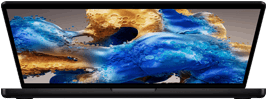 Slightly open MacBook Pro revealing a colorful screen