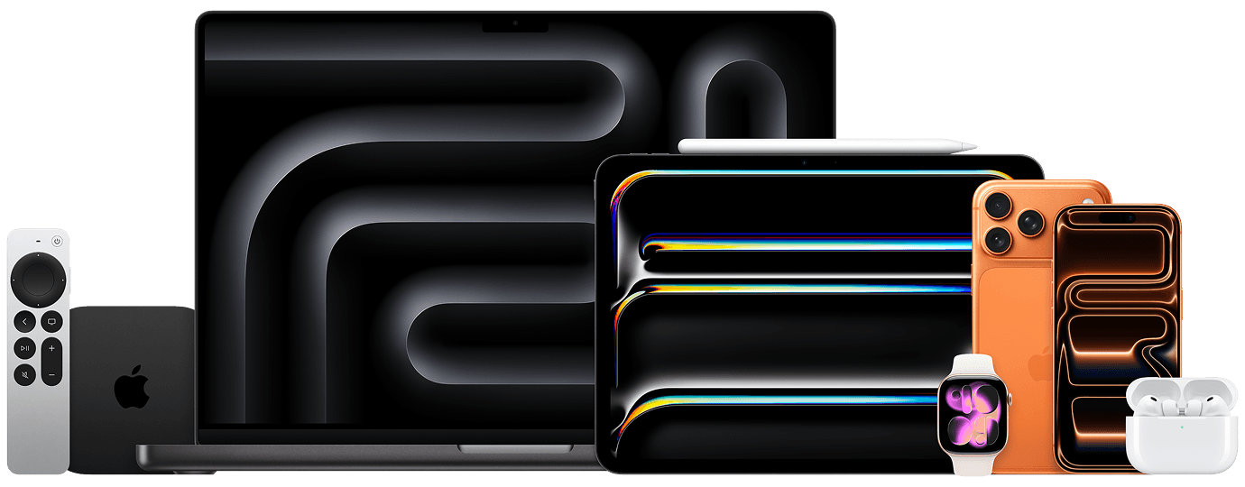 Apple TV, MacBook Pro, iPad Pro, Iphone 17 Pro, Apple Watch and AirPods