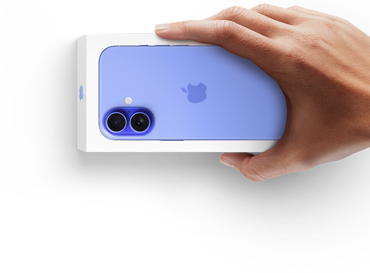 iPhone in box in persons hand