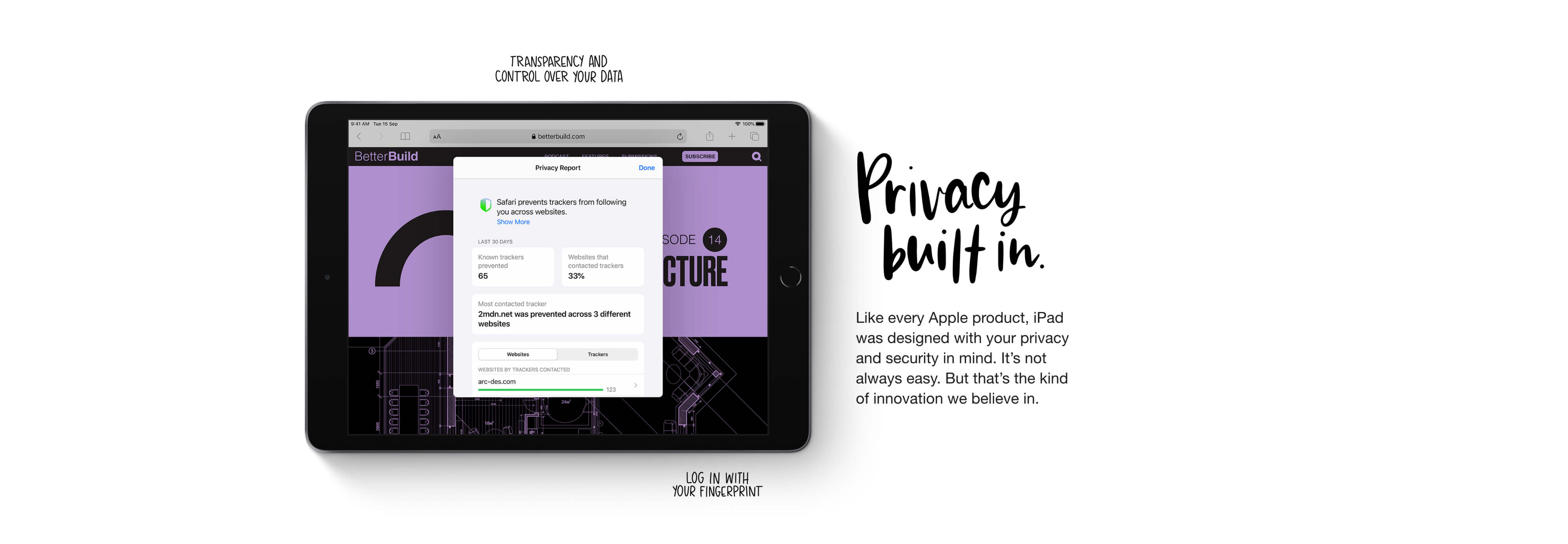 iPad 8th Generation -  Privacy built in - Log in with your fingerprint.