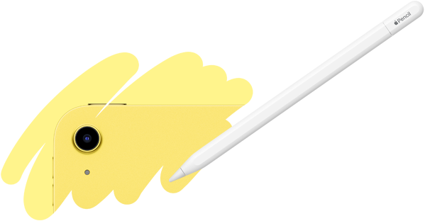 Apple Pencil stroke reveals the back of iPad, showcasing the back camera.