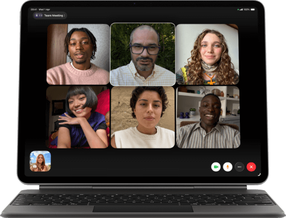 iPad Air, attached to Magic Keyboard, Black colour, Group FaceTime call on screen