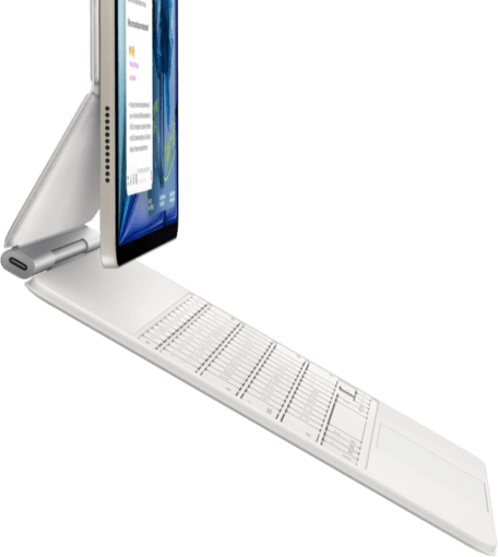 iPad Air, Starlight colour, attached to Magic Keyboard, white colour, side exterior