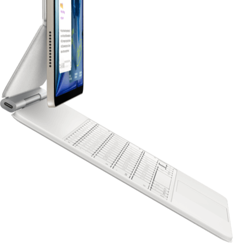 iPad Air, Starlight colour, attached to Magic Keyboard, white colour, side exterior