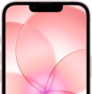 iPhone 17e, partial front exterior with Ceramic Shield 2, soft pink colour, showing wallpaper image of a pink flower